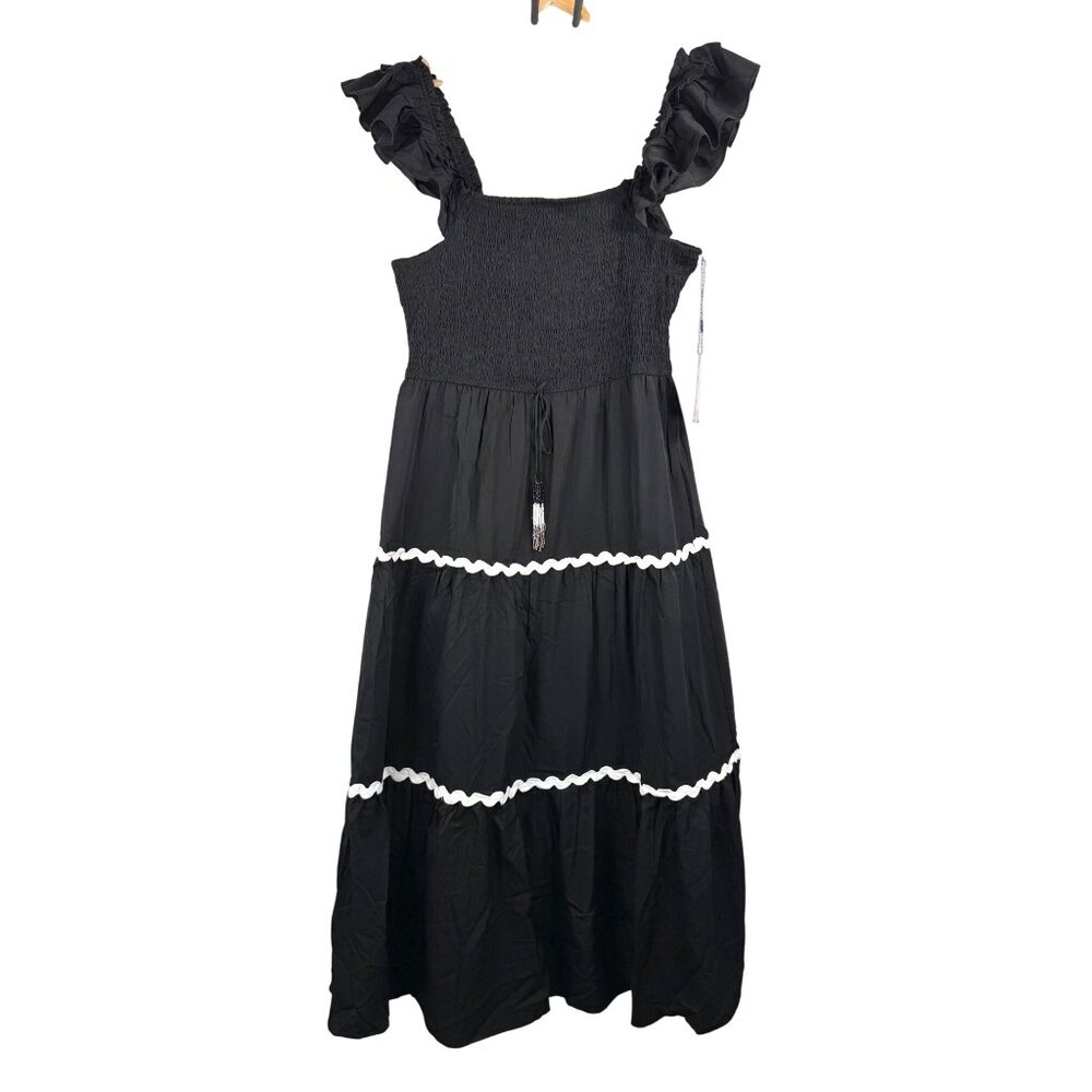 Live 4 Truth ruffle‎ maxi tiered embroidered smocked dress black sz XL